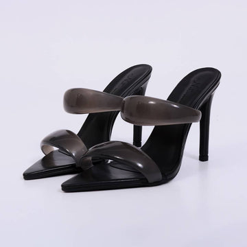 Malibu – Tamanco Feminino Vinil Salto Alto Bico Fino Preto