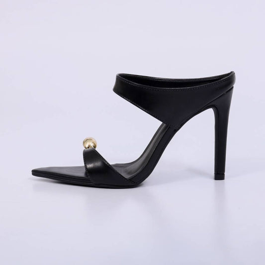 Veneza – Tamanco Feminino Salto Alto Dedo com Aplicação Metal Preto