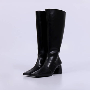 Siena – Bota Feminina Cano Alto Salto Geométrico Bico Quadrado Preto