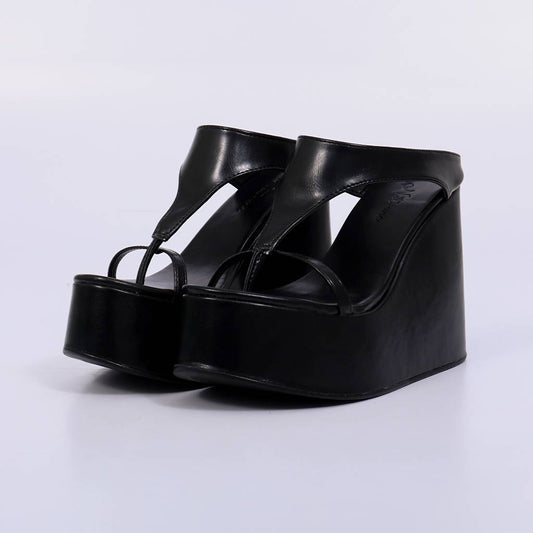 Jade – Tamanco Feminino Plataforma Anabela Tira Dedo Preto