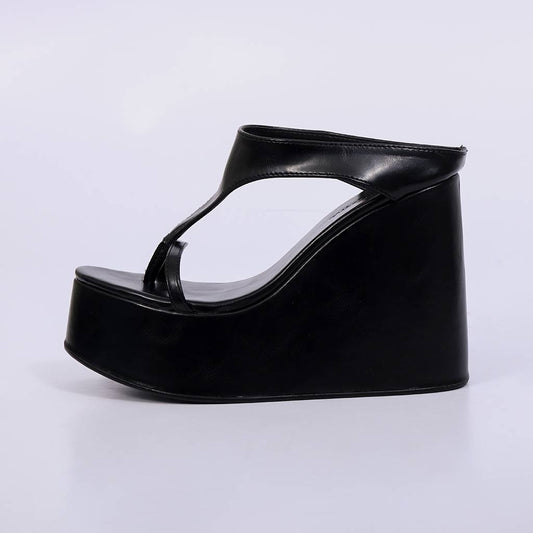 Jade – Tamanco Feminino Plataforma Anabela Tira Dedo Preto