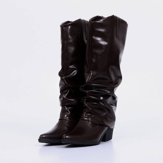 Valen – Bota Feminina Dobrada Slouch Salto Grosso Rocha