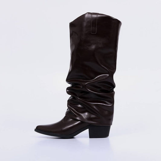 Valen – Bota Feminina Dobrada Slouch Salto Grosso Rocha