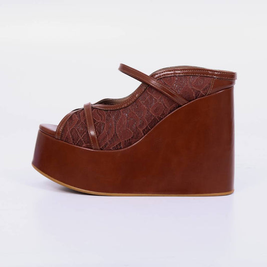 Flora – Tamanco Feminina Plataforma Anabela Meia Pata Tela Rendada New Whisk