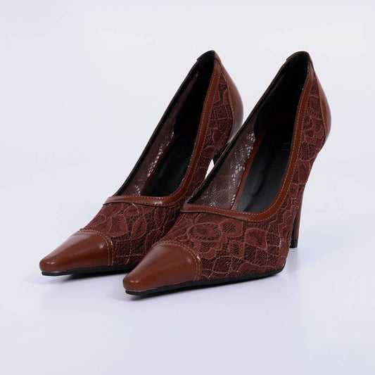 Bel – Scarpin Feminino Salto Fino Bico Fino Tela Rendada New Whisk