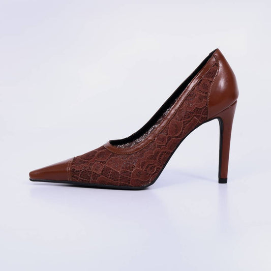 Bel – Scarpin Feminino Salto Fino Bico Fino Tela Rendada New Whisk