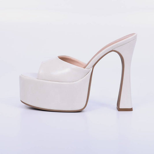 Liz – Tamanco Feminino Plataforma Salto Alto Meia Pata Off White
