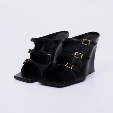 Cherri – Tamanco Feminino Anabela com Fivelas Preto