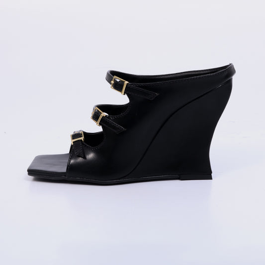 Cherri – Tamanco Feminino Anabela com Fivelas Preto