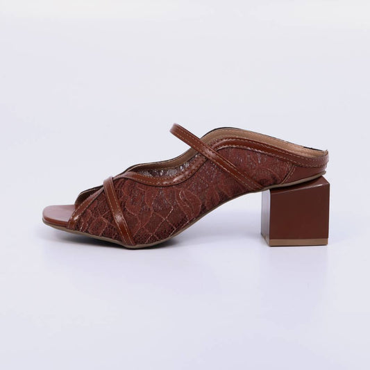 Angel – Tamanco Feminina Tela Rendada Salto Bloco New Whisk