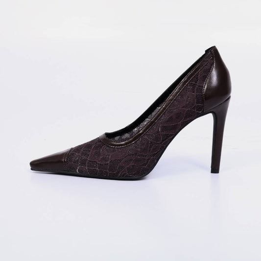Bel – Scarpin Feminino Salto Fino Bico Fino Tela Rendada Rocha