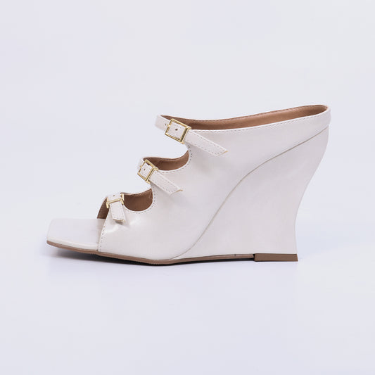 Cherri – Tamanco Feminino Anabela com Fivelas Off White