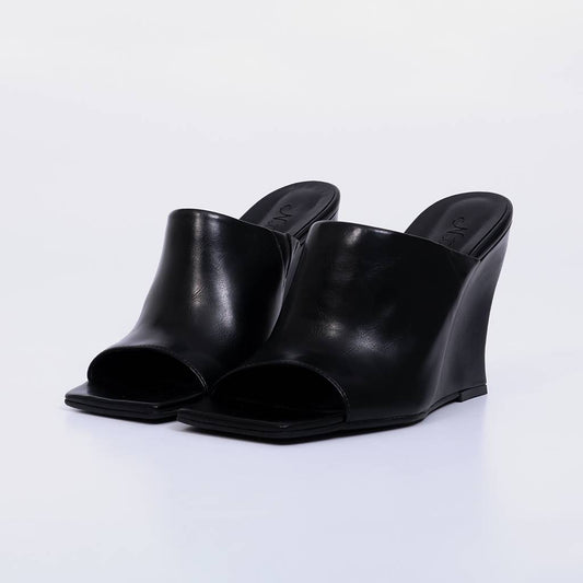 Moca – Tamanco Feminino Anabela Peep Toe Bico Quadrado Preto