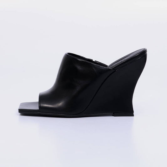 Moca – Tamanco Feminino Anabela Peep Toe Bico Quadrado Preto