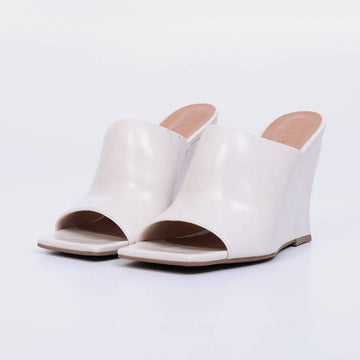 Moca – Tamanco Feminino Anabela Peep Toe Bico Quadrado Off White