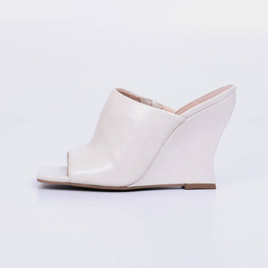 Moca – Tamanco Feminino Anabela Peep Toe Bico Quadrado Off White