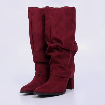 Laguna – Bota Feminina Cano Alto Slouch Camurça Salto Bloco Marsala