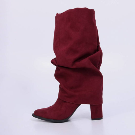 Laguna – Bota Feminina Cano Alto Slouch Camurça Salto Bloco Marsala