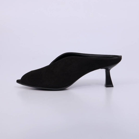 Lana – Mule Feminino Peep Toe com Salto Fino Preto