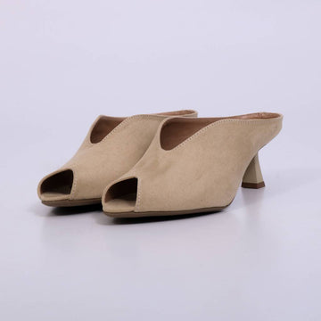 Lana – Mule Feminino Peep Toe com Salto Fino Nude