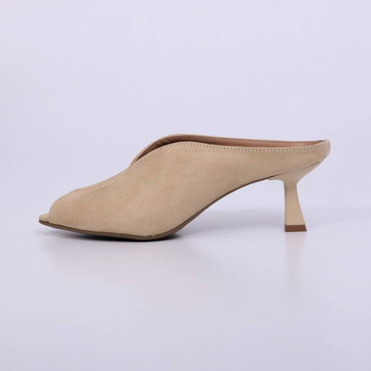 Lana – Mule Feminino Peep Toe com Salto Fino Nude