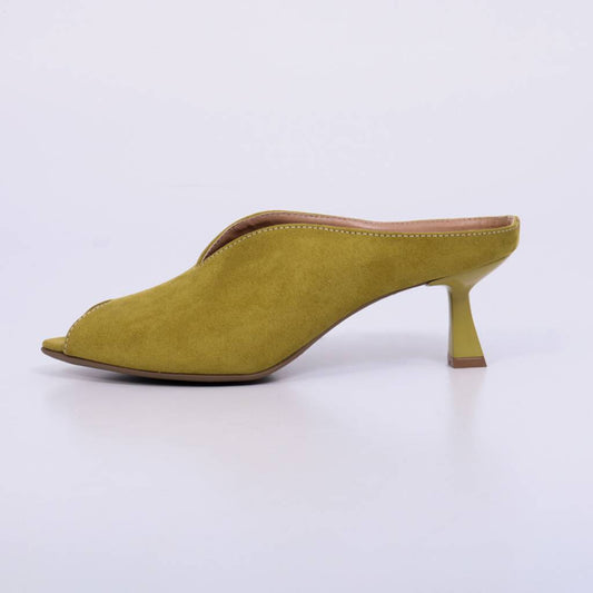 Lana – Mule Feminino Peep Toe com Salto Fino Verde