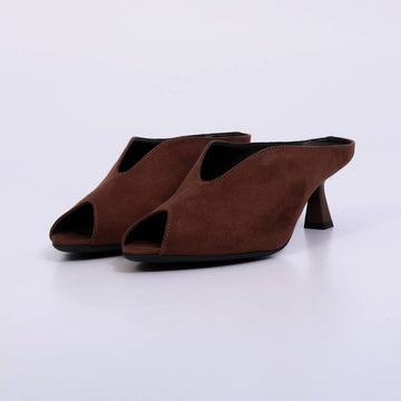 Lana – Mule Feminino Peep Toe com Salto Fino Terra