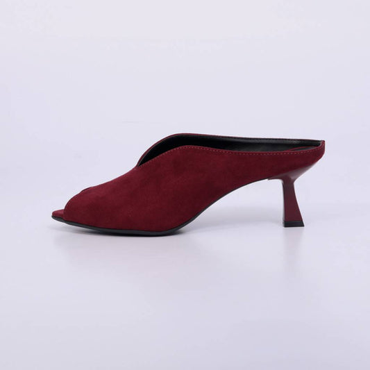 Lana – Mule Feminino Peep Toe com Salto Fino Marsala