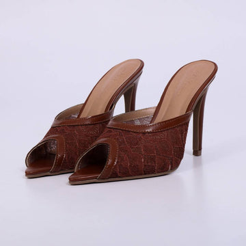 Sara – Mule Feminino Tela Rendada Salto Fino New Whisk