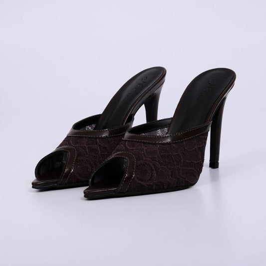 Sara – Mule Feminino Tela Rendada Salto Fino Rocha