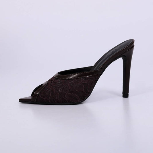 Sara – Mule Feminino Tela Rendada Salto Fino Rocha