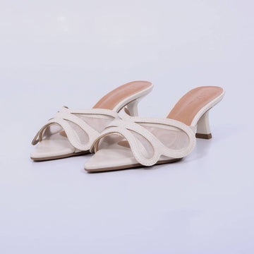 Bela – Mule Feminino com Tela Transparente e Salto Fino Off White
