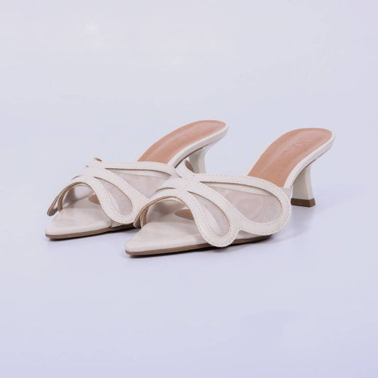 Bela – Mule Feminino com Tela Transparente e Salto Fino Off White