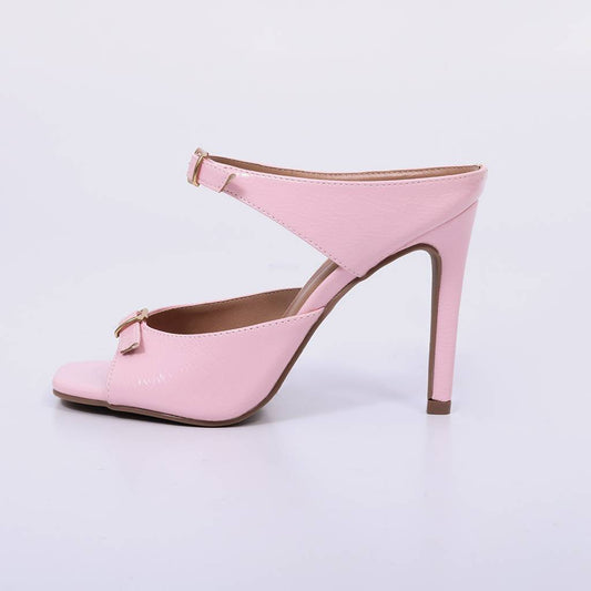 Suelen – Sandália Feminina Salto Fino com Tiras Largas Rosa Claro