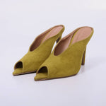 Firenze – Mule Feminino Peep Toe Camurça Salto Fino Verde