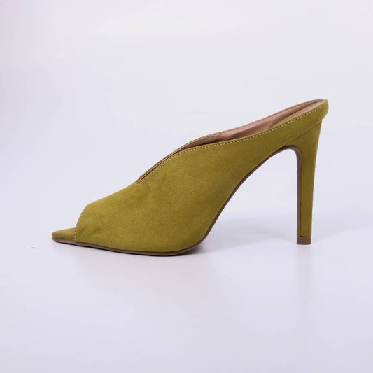 Firenze – Mule Feminino Peep Toe Camurça Salto Fino Verde
