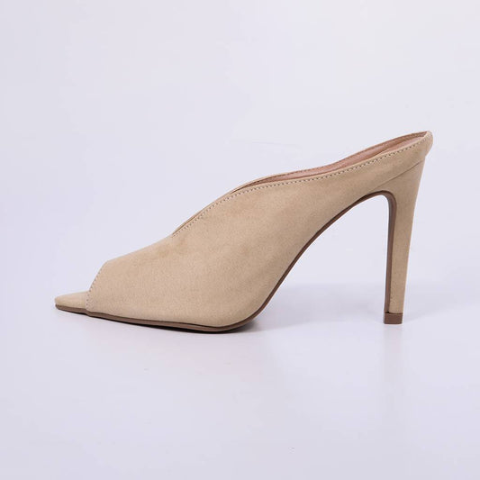 Firenze – Mule Feminino Peep Toe Camurça Salto Fino Nude