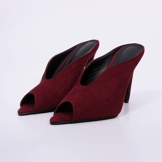 Firenze – Mule Feminino Peep Toe Camurça Salto Fino Marsala
