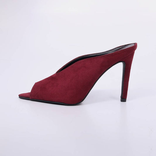 Firenze – Mule Feminino Peep Toe Camurça Salto Fino Marsala