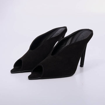 Firenze – Mule Feminino Peep Toe Camurça Salto Fino Preto