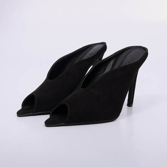 Firenze – Mule Feminino Peep Toe Camurça Salto Fino Preto