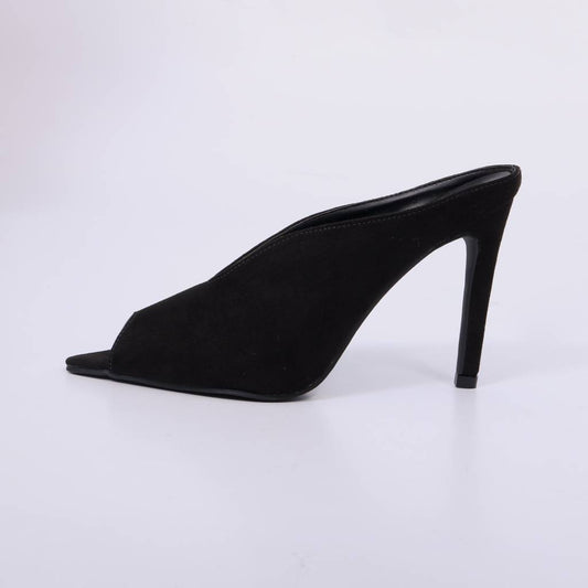 Firenze – Mule Feminino Peep Toe Camurça Salto Fino Preto