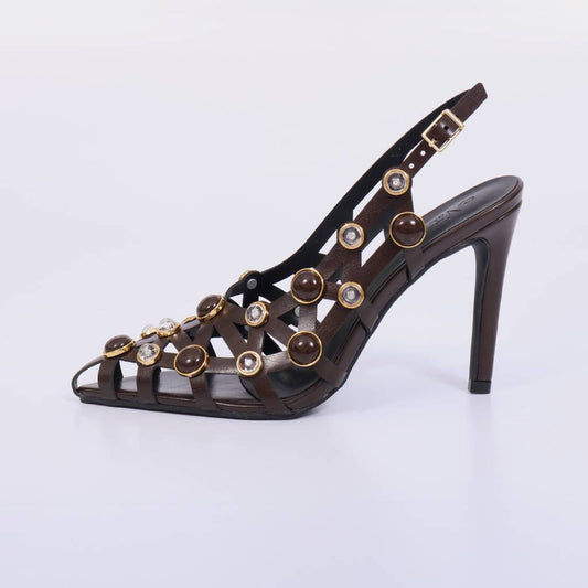 Kim – Slingback Feminino Vazado com Aplicações e Salto Fino Rocha