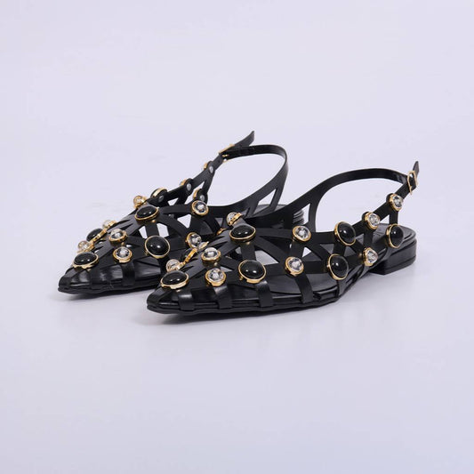 Cindy – Slingback Feminina com Aplicações e Pedrarias Preto