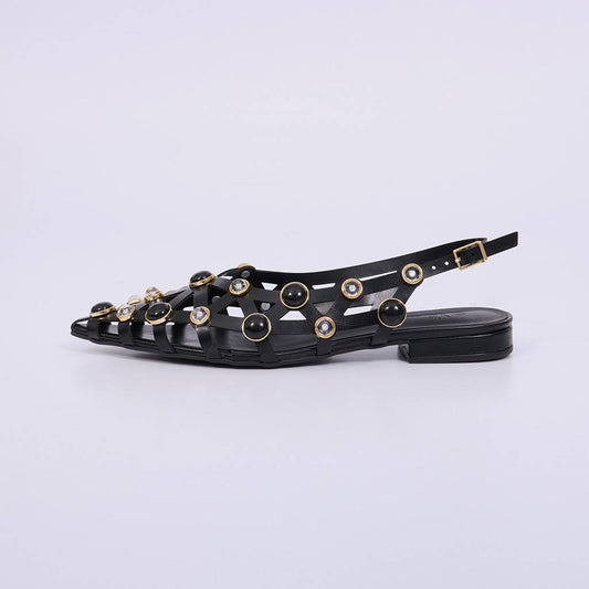 Cindy – Slingback Feminina com Aplicações e Pedrarias Preto