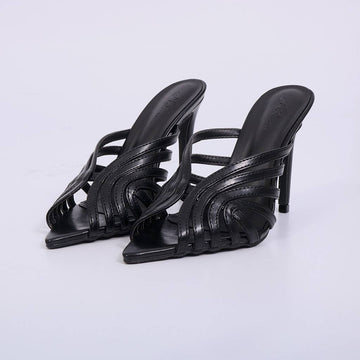 Luana – Tamanco Feminino Tiras Finas Orgânicas Salto Alto Preto