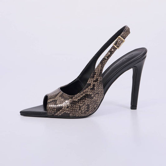 Tali – Slingback Feminino Peep Toe Texturizado Salto Fino Cinza