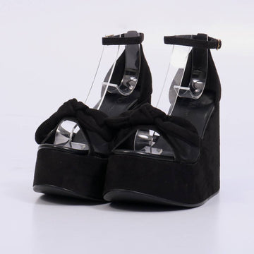 Olivia – Sandália Feminina Plataforma Anabela com Laço e Tela Olivia Preto