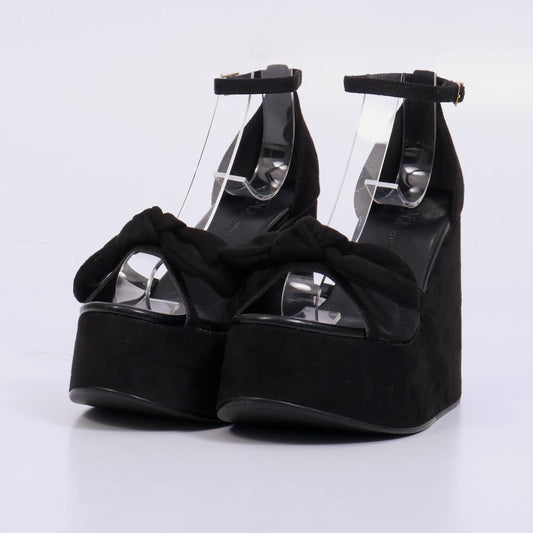 Olivia – Sandália Feminina Plataforma Anabela com Laço e Tela Olivia Preto
