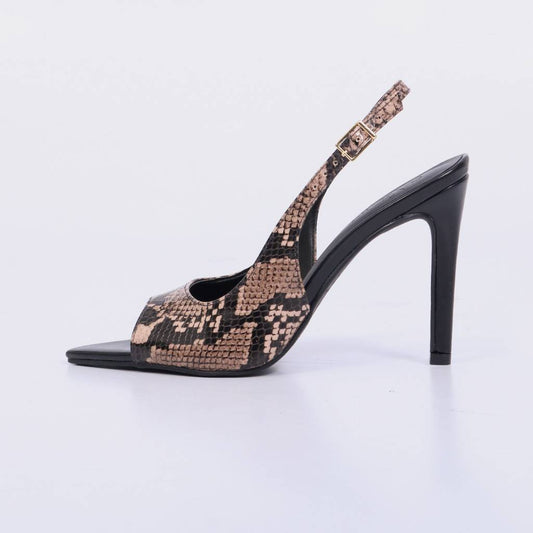 Tali – Slingback Feminino Peep Toe Texturizado Salto Fino Amendoa